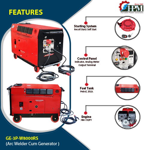 200 Amps Silent Petrol Welding Generator - 3 Phase  - 6 KW, Recoil & Self Start , Model  GE-3P-W8000RS